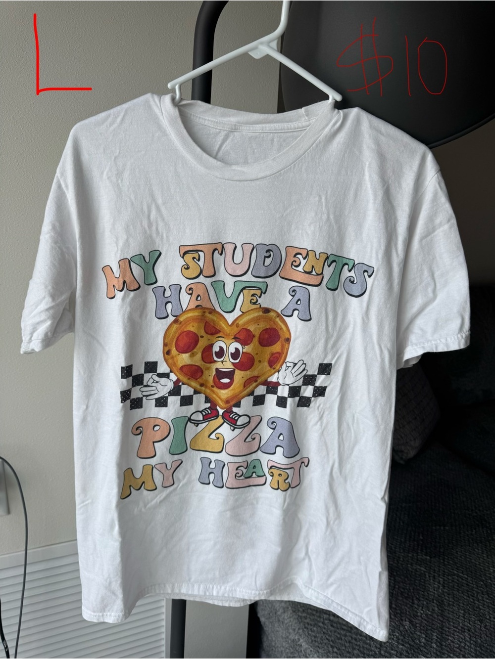 Womens teacher White Graphic Tee - 'My Students Have a Pizza My Heart'
